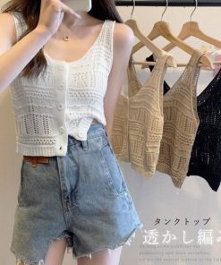 透かし編みトップス | 透かし編み タンクトップ スクエアネック