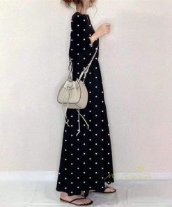 マキシ | ワンピース ロングワンピース レディース 春 秋 ドット柄 マキシワンピース 長袖 Aラインワンピ カジュアル 韓国ファッション きれいめ Vネック 2022
