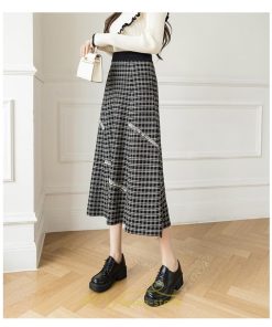 スカート | ロングチェック柄 ニット きれいめ レディース ロング丈 女子会 デート 20代 30代 40代 50代 秋 あったか お出かけ 冬 フレア 高見え 細見え