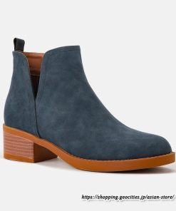 ショートブーツ | 大きいサイズ26.5cm レディース 上品 ブーツ 秋冬 春 チャンキーヒール 太ヒール シンプル 黒ブーツ ミドルヒール 大人 スリッポン ブーティー