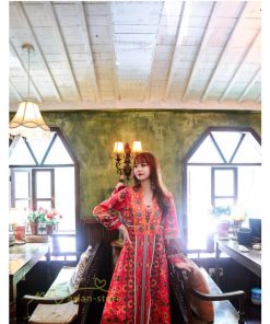 マキシ | ロングワンピース 九分袖 夏ワンピース 秋新作 Aラインワンピース マキシワンピース 刺繍 花柄 プリント 切り替え 旅行 舞台 ダンス 30代40代 可愛い ワンピース