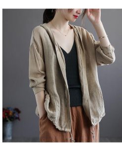 カーディガン | レディース 無地 UVカットー ライトアウター 秋コーデ 40代50代 きれいめ カジュアル フード付き エレガント 大きいサイズ 20代30代 麻混 秋服