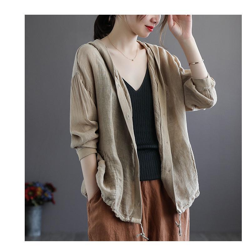 カーディガン | レディース 無地 UVカットー ライトアウター 秋コーデ 40代50代 きれいめ カジュアル フード付き エレガント 大きいサイズ 20代30代 麻混 秋服