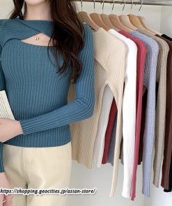 ニット・セーター | カットソー ニット レディース リブニット 長袖 秋冬 春 トップス スリム ストレッチ インナー 無地 通学通勤 プルオーバー 長袖カットソー 長袖ニット 着痩せ