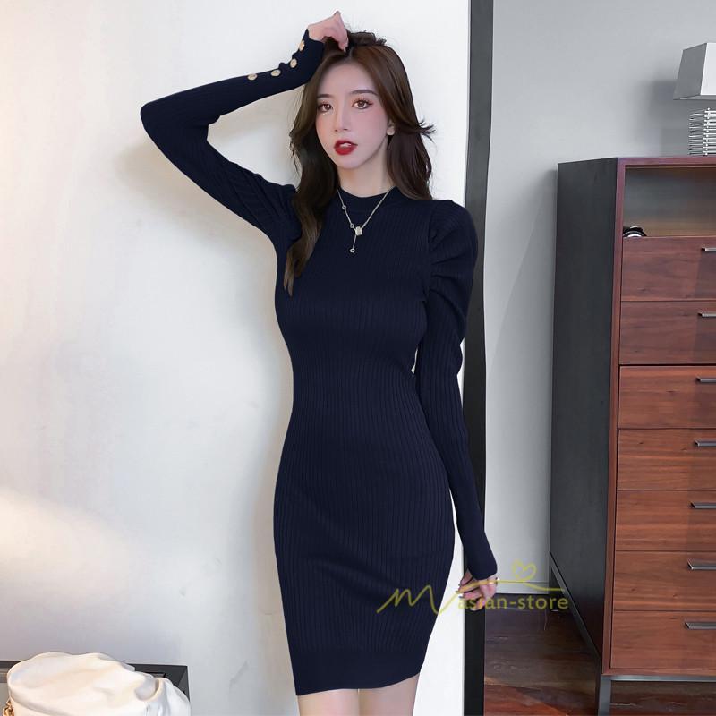 ミニ丈 | ニットワンピース レディース 長袖ワンピース 秋冬 新作 おしゃれ タイトニットリブ ショート丈 オシャレ通勤 20代30代40代 OL 大人 体型カバー 無地