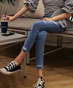 スキニーパンツ | 美脚 穴開き アンクル スキニー レディース クラッシュデニム デニムパンツ ボトムス ジーンズ ジーパン タイト ダメージ