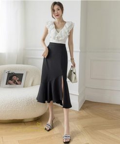 スカート | マーメイドボトムス レディース きれいめ 春 夏 無地 オフィス おしゃれ ミモレ丈 フォーマル 通勤 韓国風 ハイウエスト スリット エレガント 40代