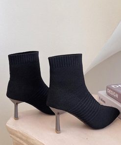 ショートブーツ | ニットソックスブーツ ポインテッドトゥ