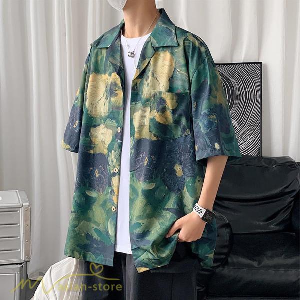 シャツ | ライトアウター メンズ メンズサマープリント カッコウイイ 夏服 新作 カジュアル レトロ風 上品 ワイドゆったり 大きいサイズ