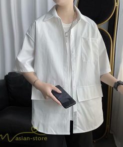 シャツ | メンズ 半袖 トップス ワイドTゆったり 無地 ライトアウター 着回し 夏新作 コーデ 白黒細身 通勤通学 XXL 日常感 大きいサイズ