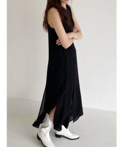 ノースリーブ | ワンピース マキシワンピース マキシワンピ マキシ ロングワンピース ワンピ スリット シンプル 無地 春夏 フレアワンピース ゆったり