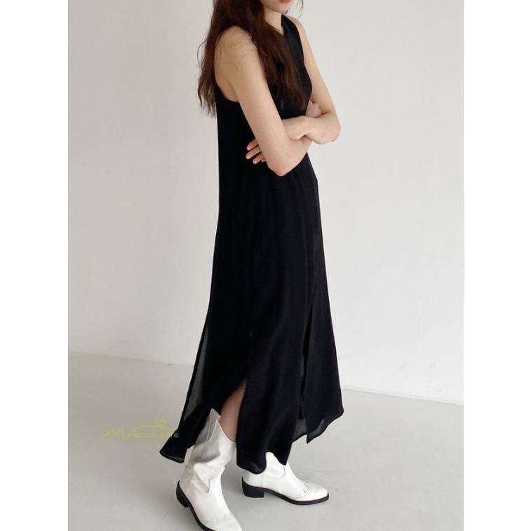 ノースリーブ | ワンピース マキシワンピース マキシワンピ マキシ ロングワンピース ワンピ スリット シンプル 無地 春夏 フレアワンピース ゆったり