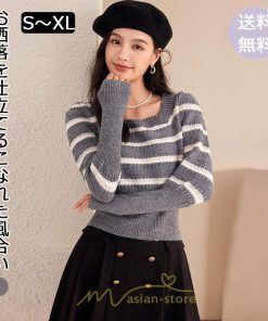 ニット・セーター | 長袖 ニット セーター Tシャツ レディース トップス 秋新作 ママ 人気 秋コーデ 激安 ボーダー柄 オシャレ 韓国風 可愛い キレイめ エレガント 上品 2022新作