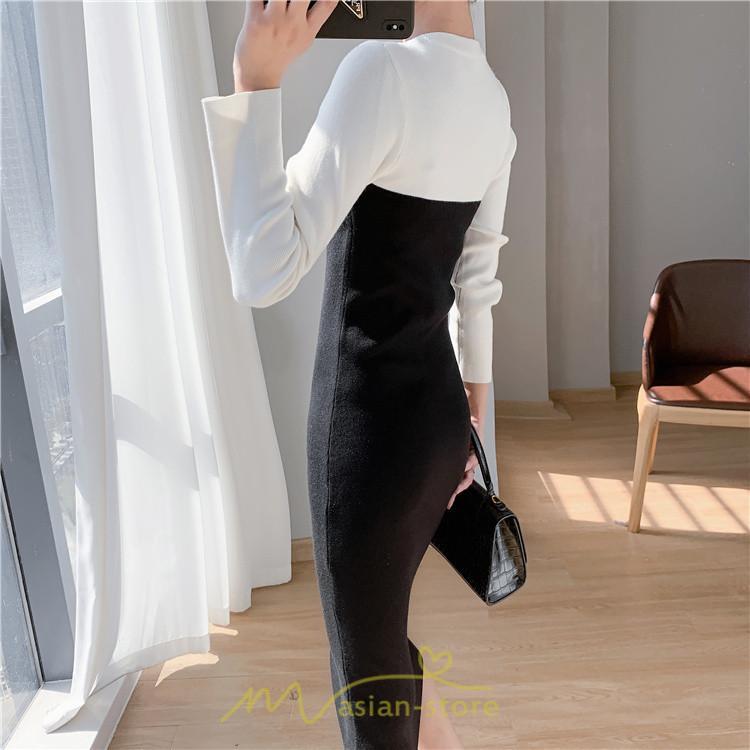 ニットワンピース | ワンピース 秋 秋服 レディース ニット ロングワンピース ロング 長袖 冬 冬服 タイト 切り替え 着痩せ お出かけ 韓国風 20代30代40代50代 通勤 2022新作
