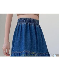 スカート | ティアードデニムフレアロングウエストゴム レディース 秋物 通学通勤 40代50代 20代30代ハイウエスト 大人
