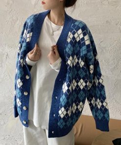 ニット・セーター | アーガイルカーディガン Vネック 長袖