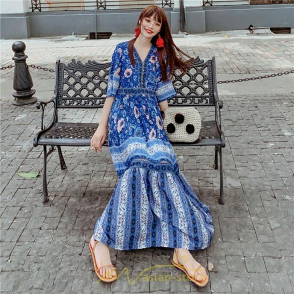 マキシ | ワンピース ロングワンピース エスニックワンピース コットン リゾートワンピース ワンピ 半袖 大人 夏 ゆったり リゾート お出かけ 普段使い きれいめ