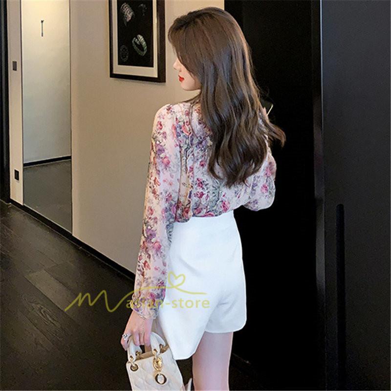 シャツ・ブラウス | ブラウス レディース きれいめ 40代 春夏秋新作 オシャレシフォンブラウス 花柄シャツ 長袖トップス 大人 通勤OL リボン付き シャツ30代 ゆったり 50代 上品