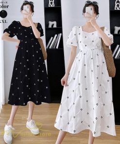 ワンピース | マタニティスカート レディース 着痩せ Aライン半袖 スクエアネック 薄手 夏新作 膝丈 妊婦服 柄 ポケット 産前 マタニティウェア 夏服