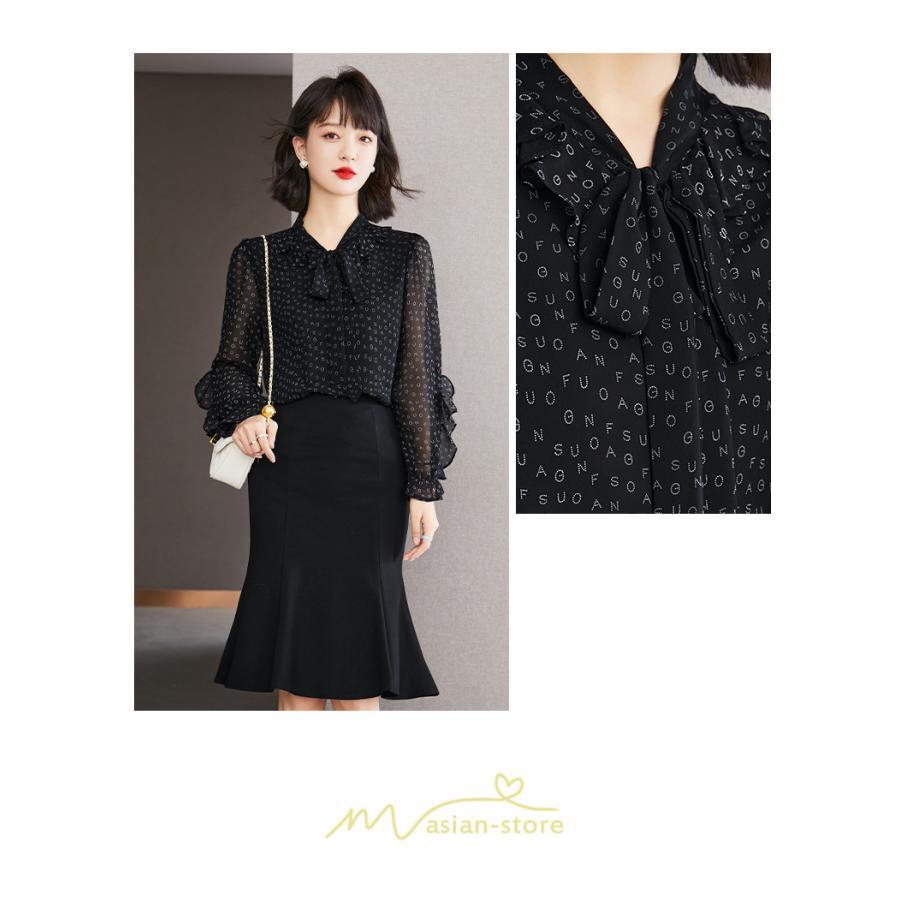 シャツ・ブラウス | ブラウス レディース トップス シャツ シフォン 長袖 黒 アルファベット 20代 30代 40代 通勤 ナチュラル 楽チン カジュアル カジュアル おしゃれ