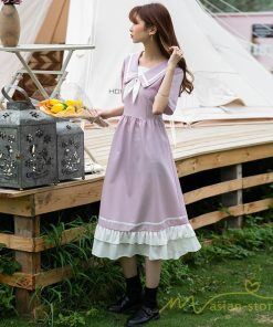 マキシ | ワンピース レディース 春夏 半袖 ハーフスリーブ ワンピース セーラーカラー ロング丈 マキシ丈 フレア お出かけ ビッグ裾幅 ゆったり ワンピース かわいい