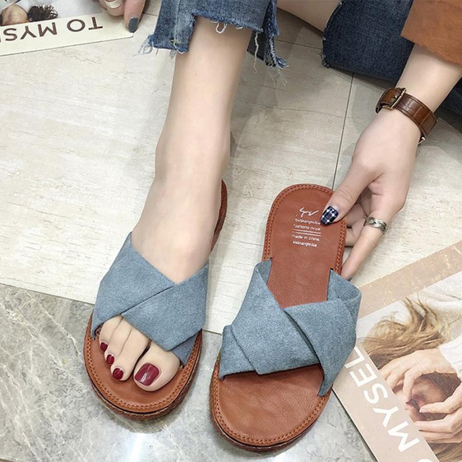 サンダル | ぺたんこレディース フラット クロスストラップコンフォート ビーチスエ−ド調 スリッパ