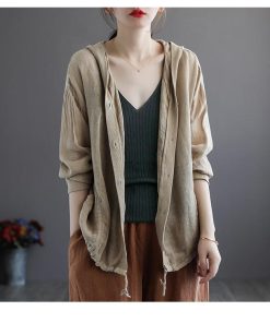 カーディガン | レディース 無地 UVカットー ライトアウター 秋コーデ 40代50代 きれいめ カジュアル フード付き エレガント 大きいサイズ 20代30代 麻混 秋服