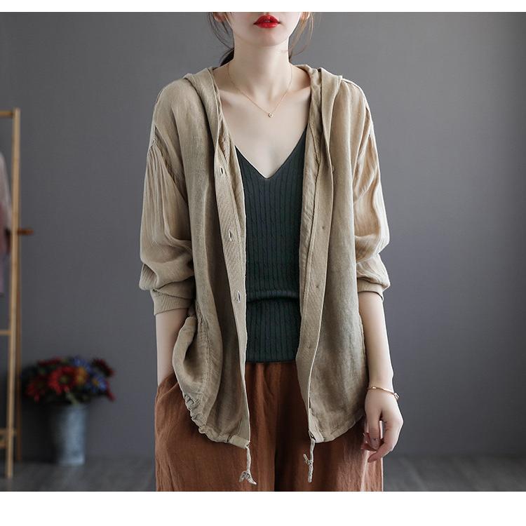 カーディガン | レディース 無地 UVカットー ライトアウター 秋コーデ 40代50代 きれいめ カジュアル フード付き エレガント 大きいサイズ 20代30代 麻混 秋服