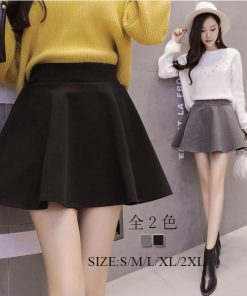 スカート | 秋冬ツイードフレアミニウエストゴム Aラインハイウエスト 無地 黒可愛い 膝上丈 大人 30代