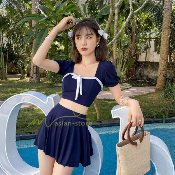 水着 | レディース ワンピース型 体型カバー 温泉2点セット 水着セット セクシー お洒落 可愛い 20代30代40代 無地 セパレート 韓国ファッション 着痩せ