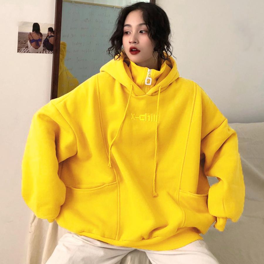 パーカ | 体型カバー オーバーサイズ レディース ロゴ フード付きパーカー トップス 裏起毛 トレーナー ロング丈 カジュアル