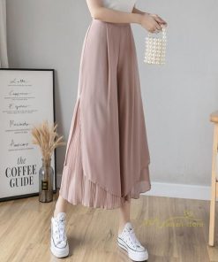 ワイドパンツ | シフォンパンツ レディース きれいめ ハイウエスト ガウチョパンツ ボトムス ゆったり 体形カバー ロング丈 夏物 オフィス 通勤 女性らしい