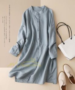 ミディアム | シャツワンピ 2WAY カーディガン 長袖 ロング 無地 体型カバー ワンピース アウター レディース ロングシャツ チュニック トップス 綿麻混ワンピース 冷房対策