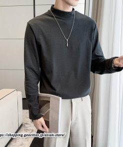 Tシャツ | メンズ トップス 秋冬 保温 無地 モックネック メンズスタイル 20代 30代 通勤 通学 着回し ビジネス 40代 長袖カットソー 冬 50代 コーデ 秋