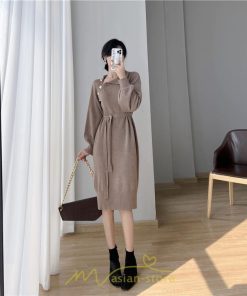 ニットワンピース | シンプル 秋冬 ベーシック 無地 膝丈 ミディアム丈 着痩せ スリット お出かけ 旅行 デート 送料無料 20代30代40代50代 女子会