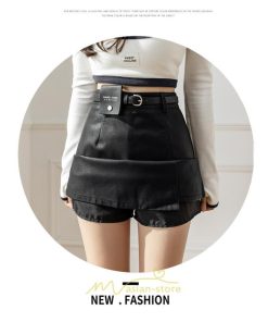 スカート | ミニレディース ミニスカ フェイクレザー ボトムス ハイウエスト タイト 秋冬 スタイリッシュ ベルト付き 可愛い カジュアル 大人 お洒落