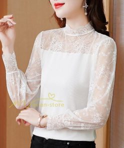 tシャツ・カットソー | カットソー レディース 長袖 春 シャツ 異素材 切り替え レース付き 透け感 20代30代40代50代 ハイネック インナー 着痩せ お出かけ カジュアル カシュクール