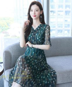 ミディアム | ワンピース レディース Aライン サマーワンピース 上品 着痩せ カジュアル 大きいサイズ 半袖 Vネック ミディアムワンピース ひざ丈 30代 気質 20代 40代