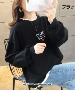 パーカー | 送料無料 重ね着 トレーナー レディース レイヤード フェイクレイヤード カットソー スウェット アルファベット刺繍 体型カバー トップス 長袖