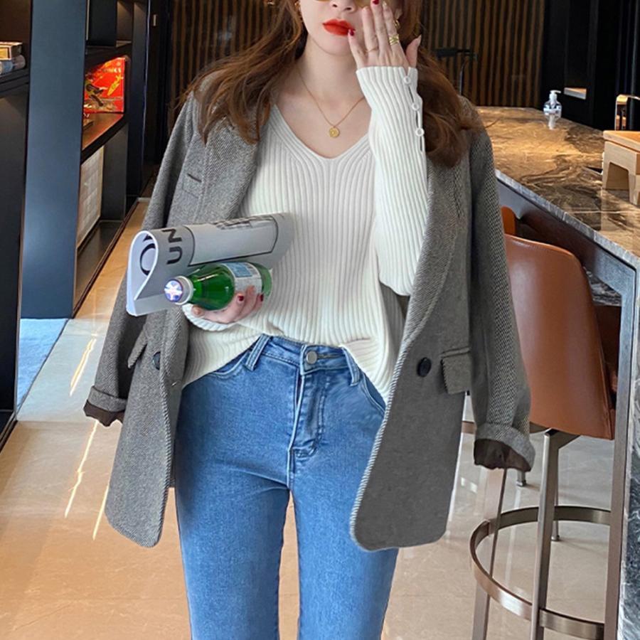 ニット・セーター | リブニットトップス レディースニットソー