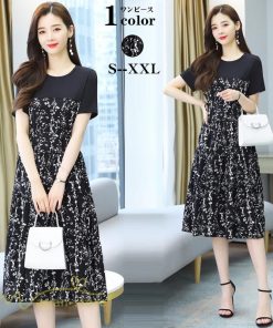 ミディアム | ワンピース Aライン レディース 着痩せ 上品 カジュアル 半袖 切り替え 小花柄 きれいめ 上品 大きいサイズ 30代 大きいサイズ 大人 20代 40代 お出かけ