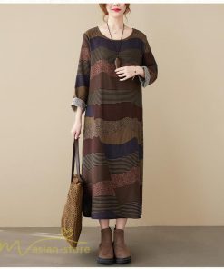 マキシ | ワンピース ロング丈 レディース シンプル 長袖ワンピース Aライン 秋コーデ カジュアル 丸首 40代 体型カバー ゆるワンピース 大きいサイズ ゆったり 50代