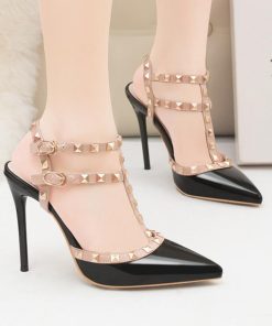 サンダル | ハイヒール キャバパンプス レディース パーティー アンクルストラップ結婚式靴 スタッズpumpsポインテッドトゥ サンダルパンプス