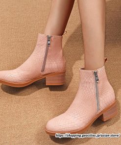 ショートブーツ | 大きいサイズ26.5cm レディース 上品 ブーツ 秋冬 春 チャンキーヒール 太ヒール 黒ブーツ シンプル ミドルヒール 大人 サイドファスナー