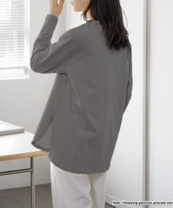 tシャツ・カットソー | Tシャツ Tシャツ コットン長袖オーバーサイズ裾ラウンドTシャツ レディース 綿Tシャツ 長袖Tシャツ クルーネック 秋物 ミドル丈 無地 丸首 長袖