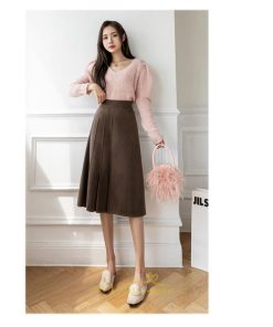 スカート | レディース 無地 ロング丈 ミモレ丈ハイウエスト ウエストゴム Aライン 着痩せ 脚長効果 通勤 就活 オフィス エレガント 日常 OL 上品 ビジネス