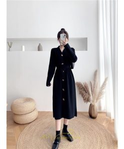 ニットワンピース | ニット ワンピース レディース 秋冬 春  Vネック 長袖 ロング丈 スリット キレイめ 上品 お出かけ 送料無料 女子会 二次会 同窓会 デート