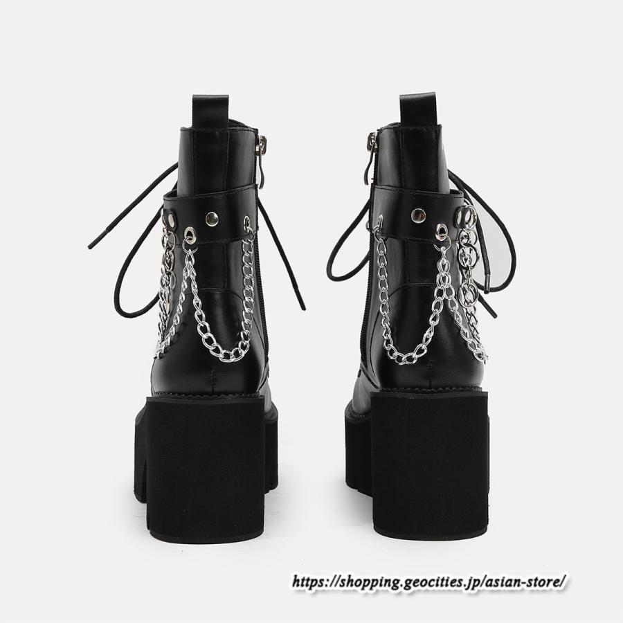 ショートブーツ | 大きいサイズ26.5cm レディース 厚底ブーツ 上品 ブーツ 秋冬 春 チャンキーヒール 太ヒール 黒ブーツ 大人 厚底 シンプル レースアップ