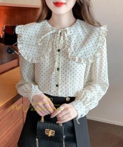 シャツ・ブラウス | ブラウス レディース きれいめ 40代 春夏秋新作 オシャレブラウス 長袖トップス ドット柄フレアブラウス 大人 韓国ファッション シャツ 通勤 20代30代 ゆったり
