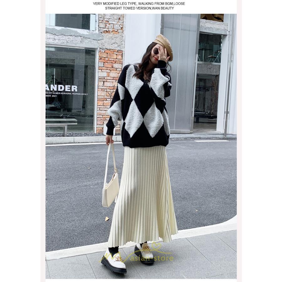 スカート | レディース プリーツ秋 冬 ロング マキシ 落ち感 ウエストゴム ハイウエスト ニット 秋冬コーデ あったか きれいめ おしゃれ カジュアル